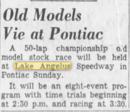 Chief Pontiac Speedway (Lake Angelus Speedway) - Old Det Free Press Article From Oct 16 1954 (newer photo)